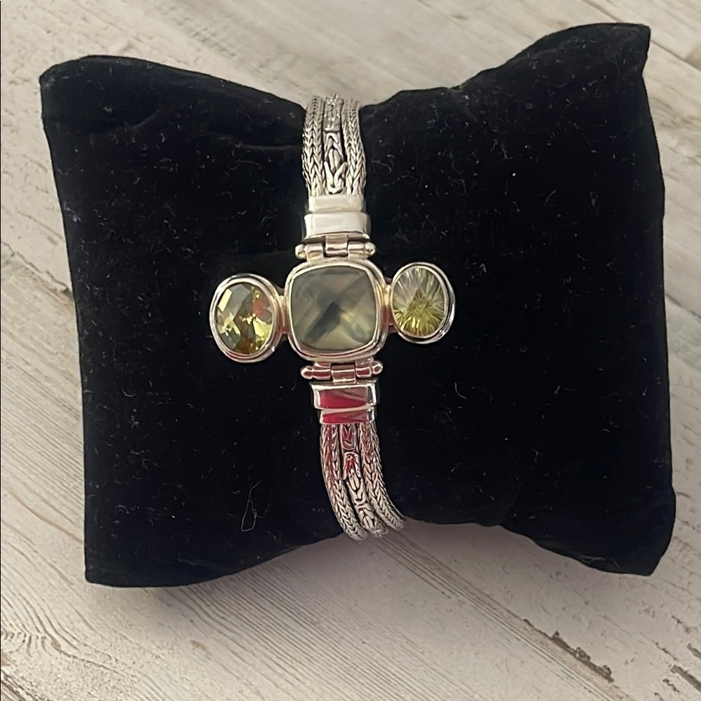 Vintage Sarda Sterling Silver Triple Green Stone Bracelet